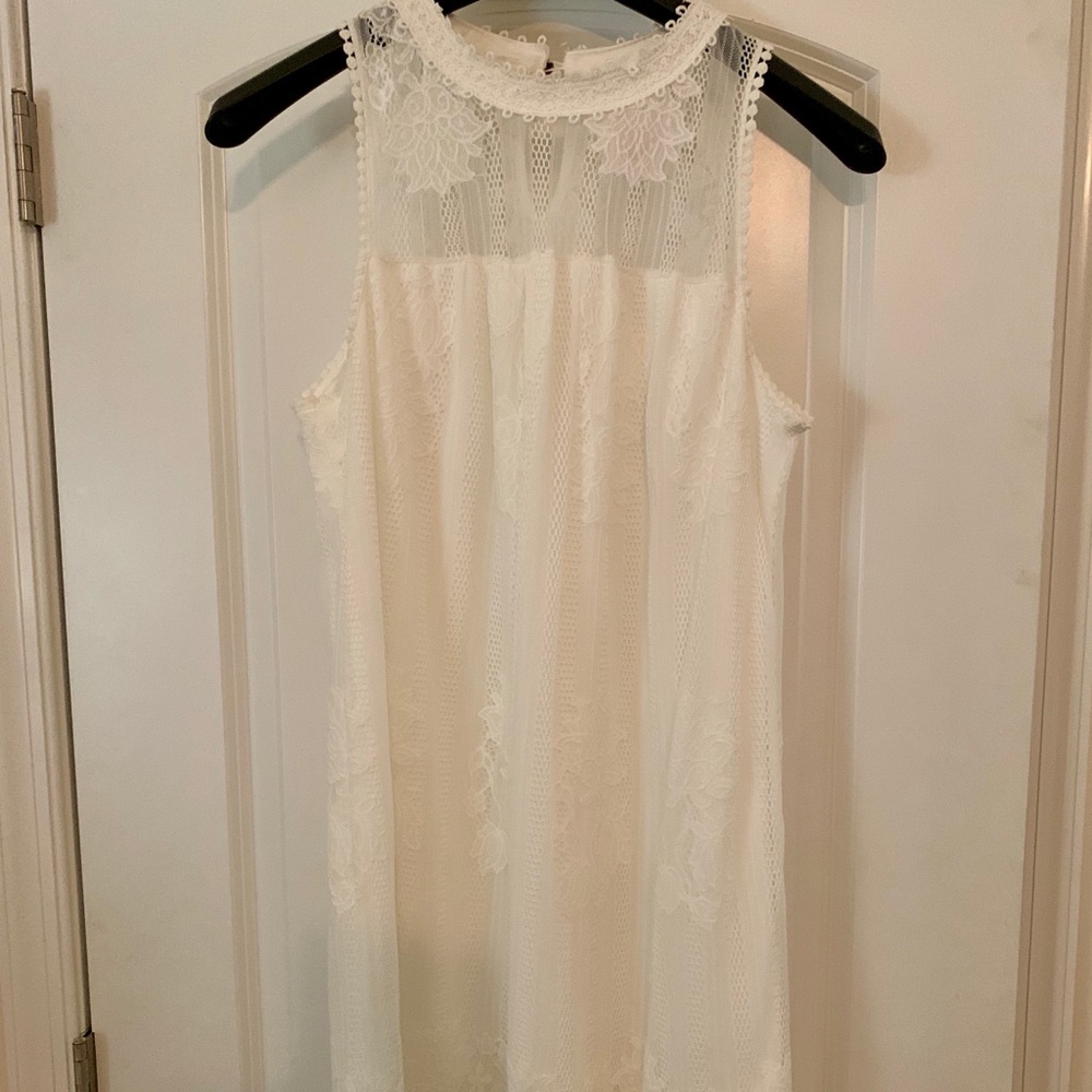 White and lace mini dress.